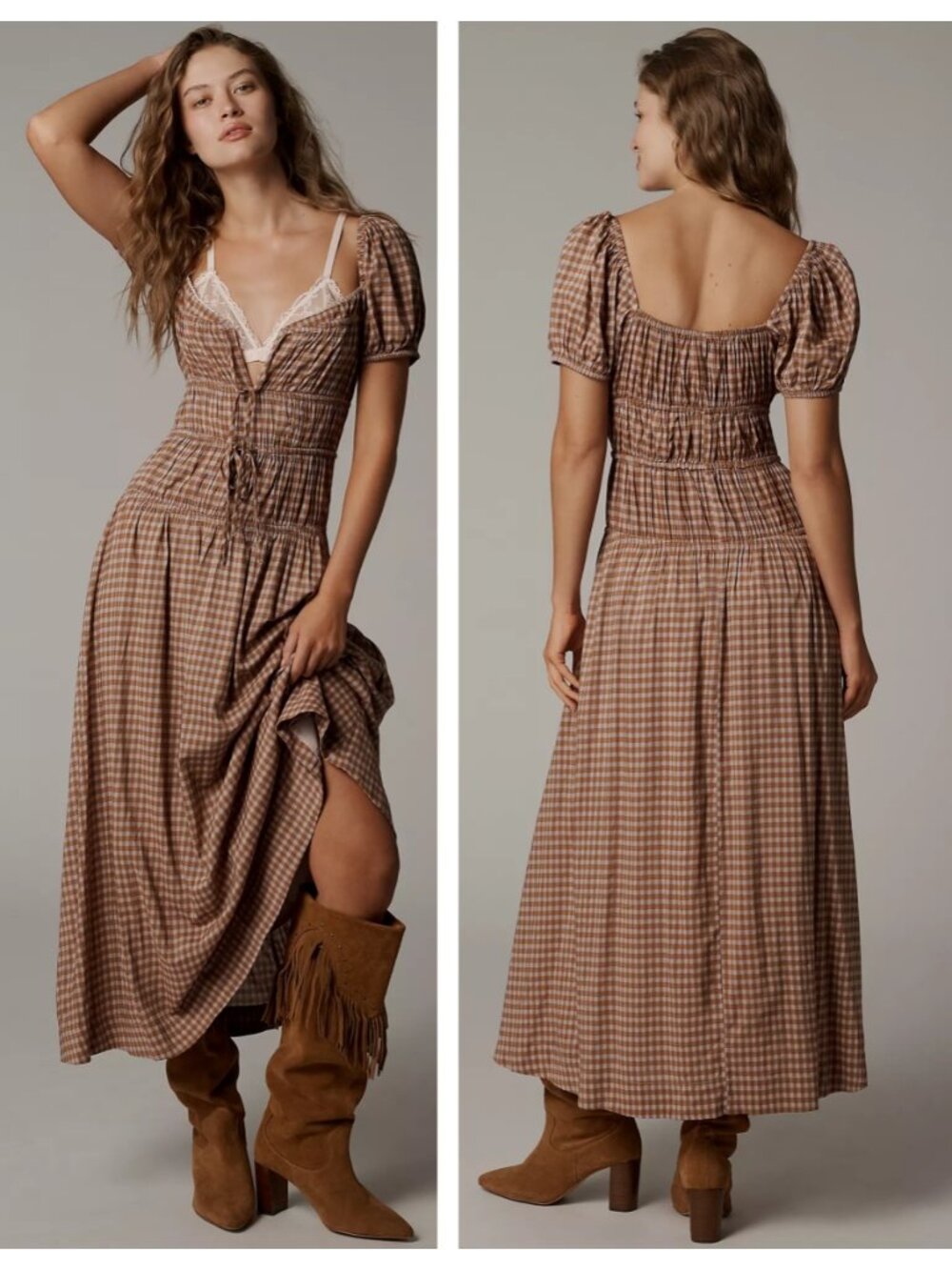 Reformation Rhett Plaid Midi Dress Audrie Check